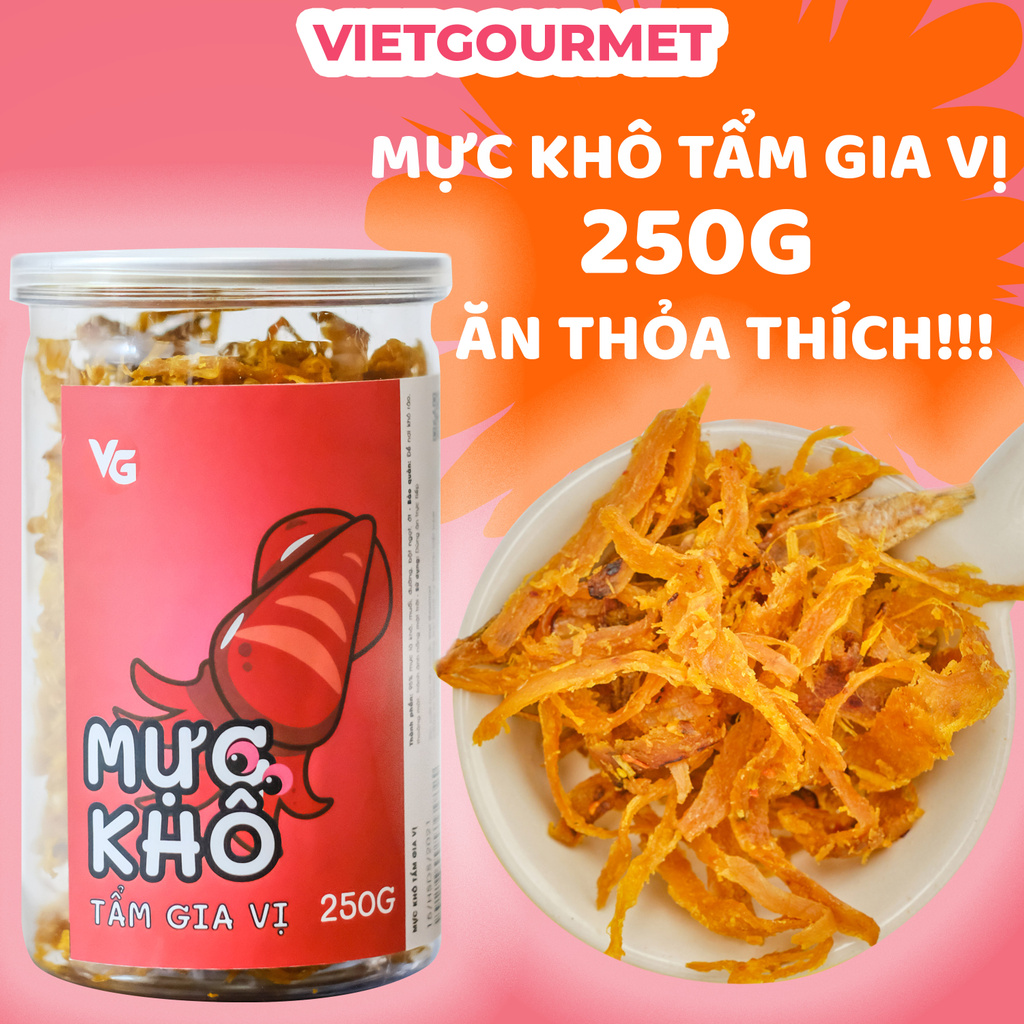 Mực khô tẩm gịa vị ăn liền 250g VIETGOURMET/ vị cay dai ngọt thơm/ đặc sản Miền Trung làm quà tặng/ ăn vặt Hà Nội