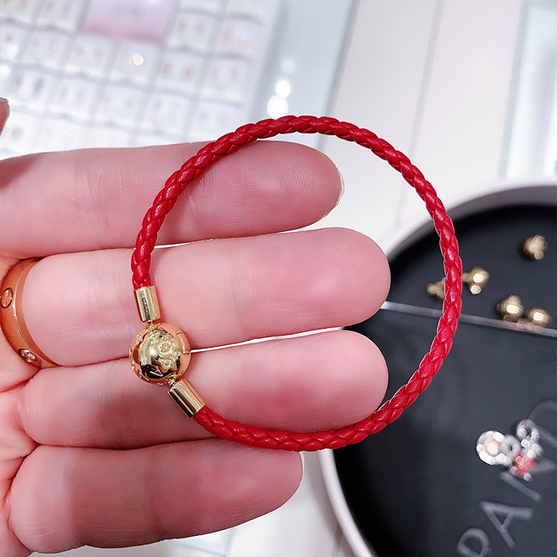 Vòng Tay Bện Dây Da Màu Đen Đỏ Pandora Thời Trang Cho Cặp Đôi