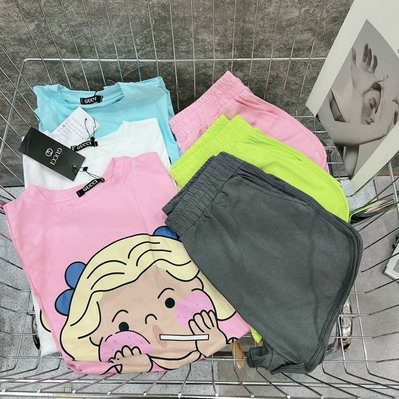 Sét bộ thun cô gái tay ngắn xinh xắn  màu sắc rực rỡ