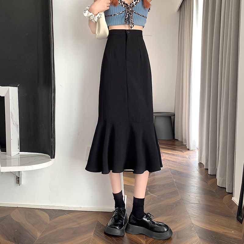 Chân váy dài COZOK lưng cao phối bèo xinh xắn dành cho nữ