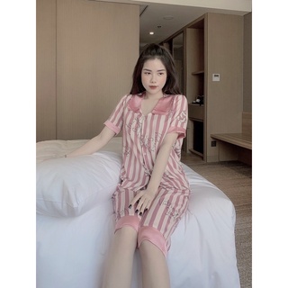 Pijama Tay Ngắn Quần Lửng Lụa Mango, Đồ Mặc Nhà Nữ