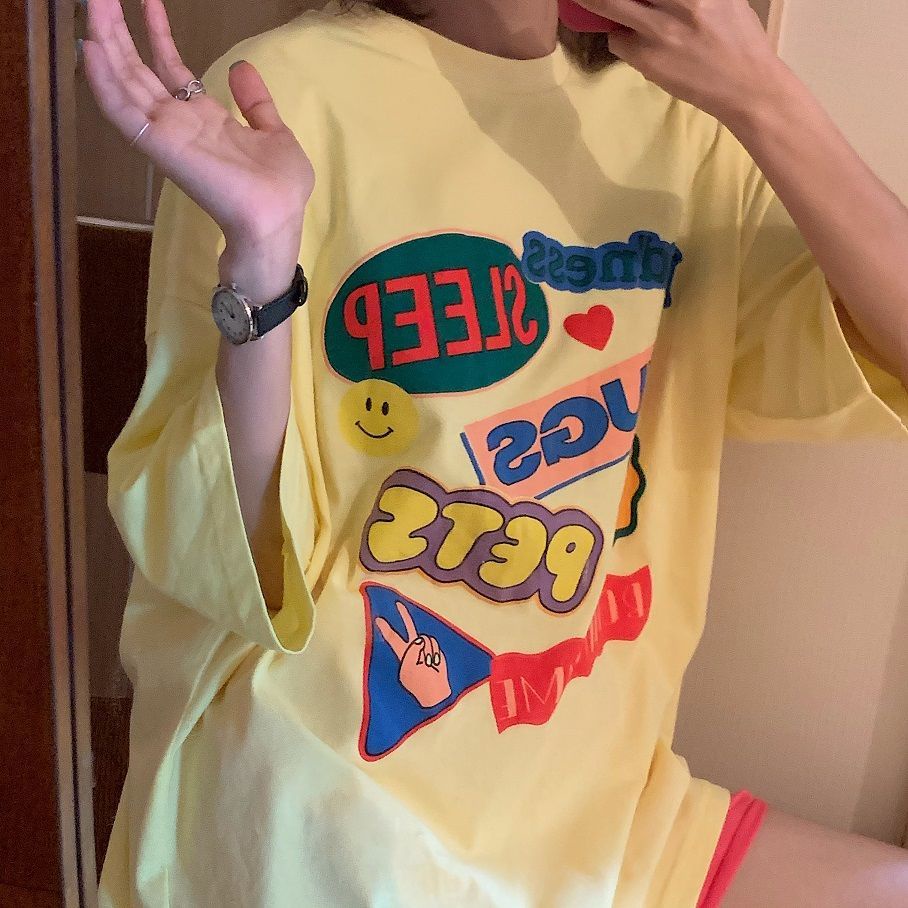 Áo Thun Nữ Ngắn Tay In Hình Hoạt Hình Phong Cách Hàn Quốc