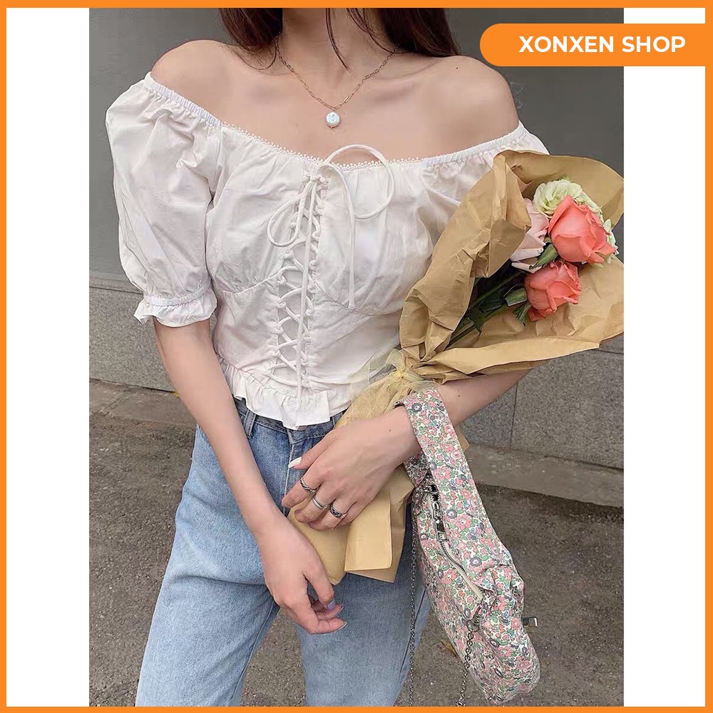 Áo kiểu nữ cộc tay croptop đan dây, chất vải xô mềm FREESIZE