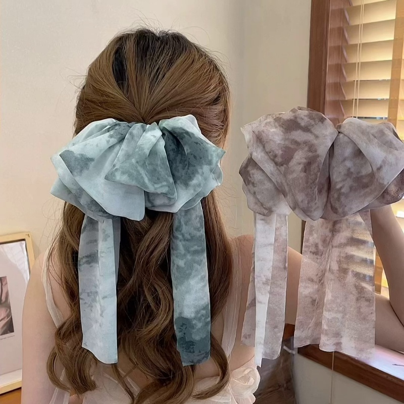 Kẹp Tóc Nơ Chiffon In Họa Tiết Mực In Mẫu Mới 2022 Thời Trang Cho Nữ