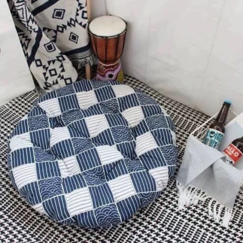 Đệm Ngồi Bệt Kiểu Nhật, đệm lót ghế Vuông Và Tròn Sang Trọng - Trần Vi Tính Size 40cm x 40cm, bông trắng cực êm