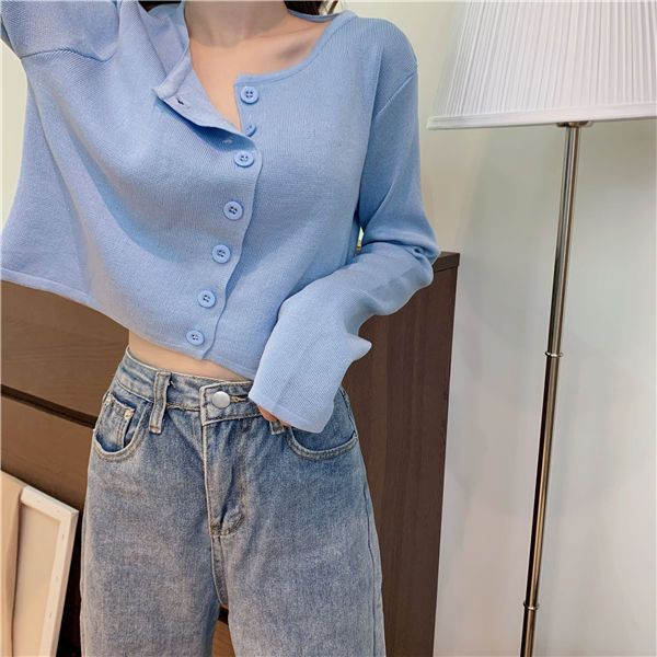 Áo Cardigan Dệt Kim Màu Trơn Dáng Ngắn Phong Cách Hàn Quốc Thời Trang Mùa Hè Mới Cho Nữ