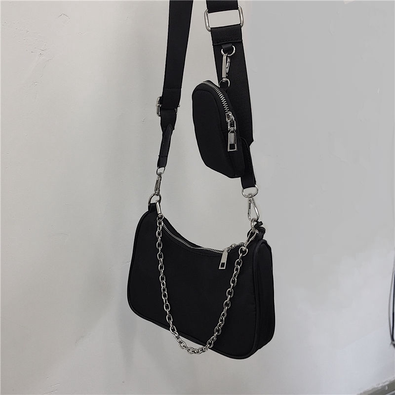 Túi xách nữ bằng nylon 3 trong 1 đeo chéo phối dây xích phong cách boho 175203