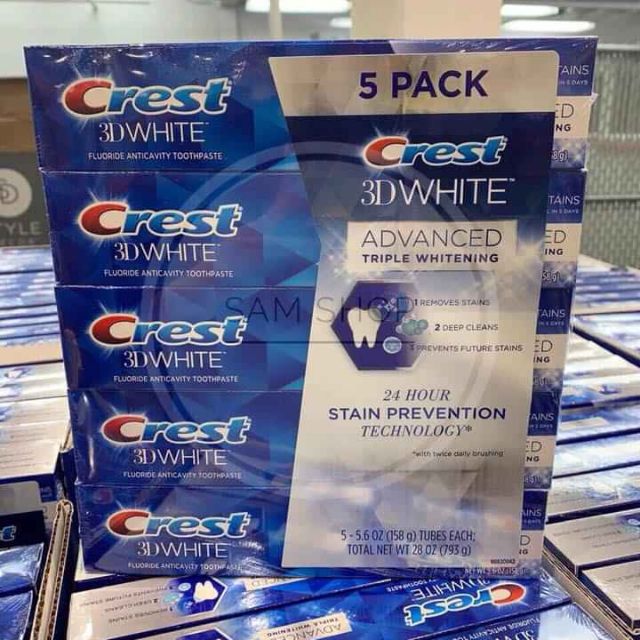Lốc 5 Kem Đánh Răng Crest 3D White Toothpaste 158g