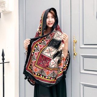 Khăn choàng thổ cẩm đi biển họa tiết bohemian màu đen - Mã VS010