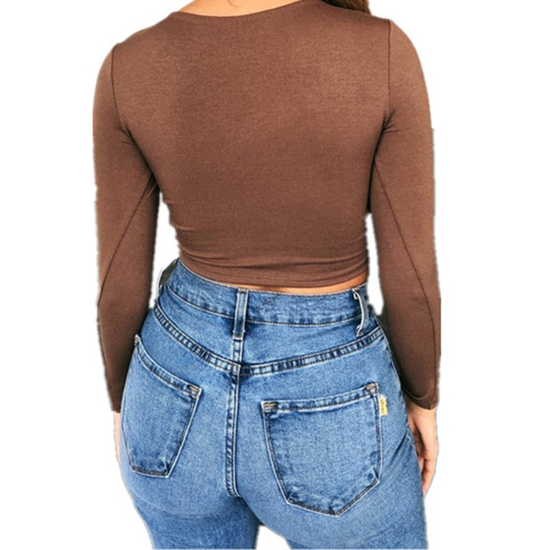 Áo Thun Tay Dài Cổ Chữ V Màu Sắc Đơn Giản Dành Cho Nữ