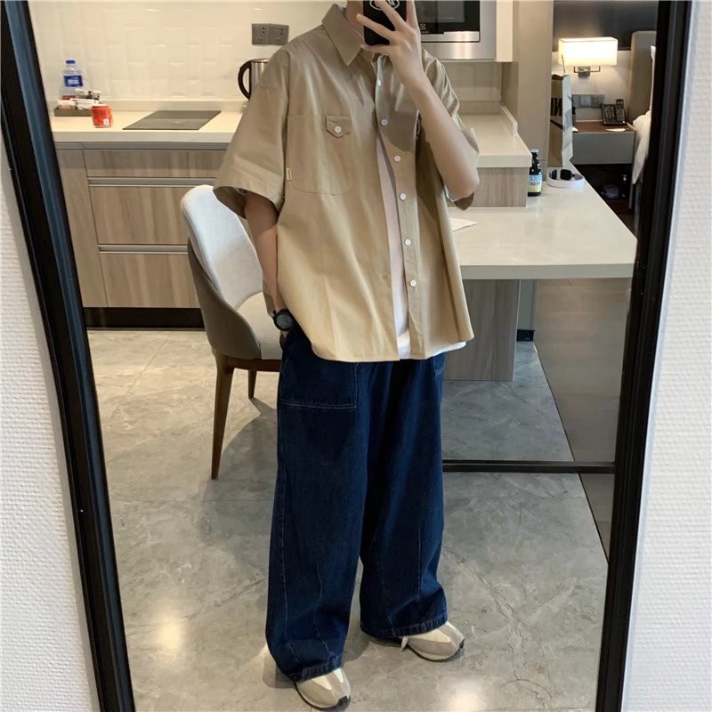 Áo Sơ Mi Nam Tay Ngắn Có Túi Phong Cách Hawaii Thời Trang