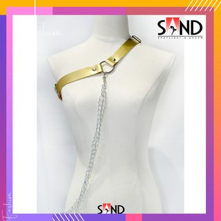 Đai ngực da chữ l phối xích khoen inox