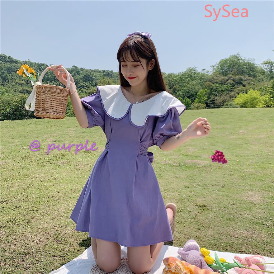 Women Purple Sweet Dress Fashion Short Sleeve Dress