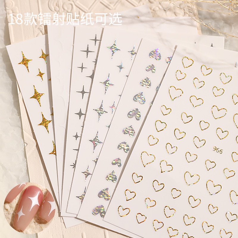 Miếng Dán Móng Tay Hình Tròn Màu laser Lấp Lánh Chống Thấm Nước