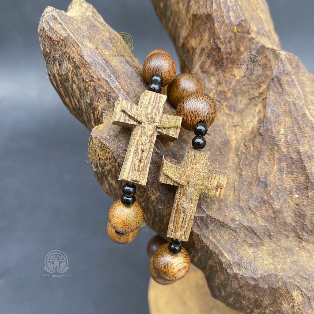 Vòng tay mân côi thánh giá Công Giáo 10 hạt phong thủy trầm hương HÀ XÁ đeo tay cặp đôi nam nữ may mắn tài lộc