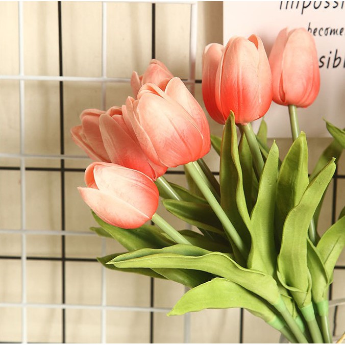 Hoa giả, hoa trang trí 15 cành hoa tulip bông nhỏ