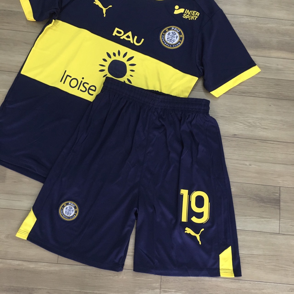 Bộ quần áo đá banh Pau FC xanh In tên Quang Hải