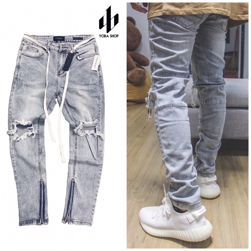 [Mã 2611THTRANG100K hoàn 10% xu đơn 99K] QUẦN JEANS ZIPPER XANH SÁNG RÁCH GỐI KÈM DÂY (ảnh thật 100%) | BigBuy360 - bigbuy360.vn