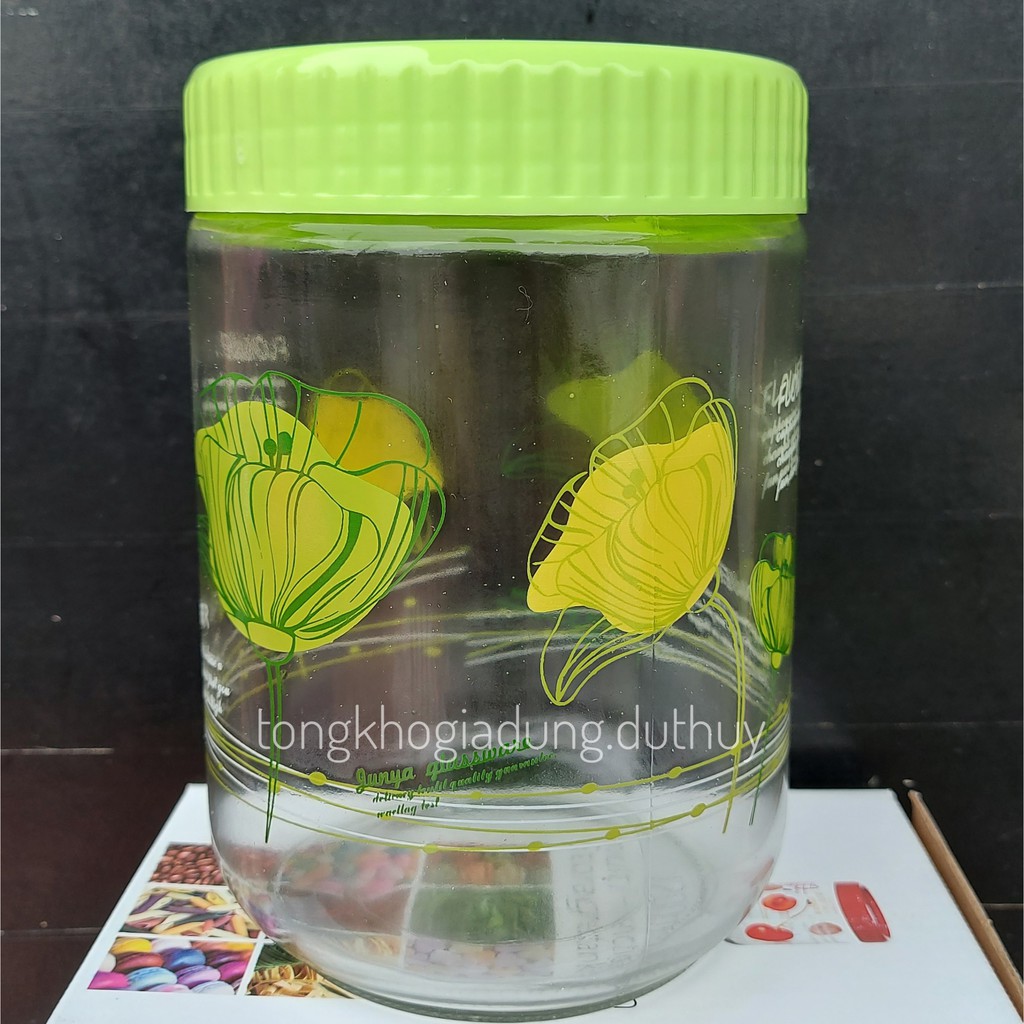 Hũ thủy tinh 1200 ml chất liệu thủy tinh cao cấp chịu nhiệt, nắp vặn chặt, thiết kế hoa văn đẹp mắt của gia dụng Du Thủy