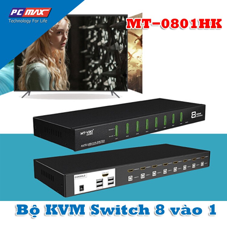 Bộ chuyển mạch KVM Switch tự động 8 hdmi chung 1 màn hình - MT-0801HK - Hàng chính hãng