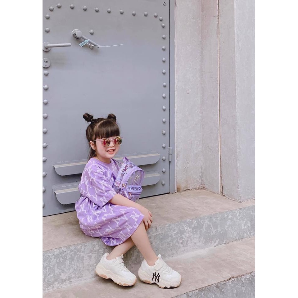 Váy cộc tay cho bé gái - Váy hoạ tiết MLB chất cotton cho bé gái từ 2-10 tuổi