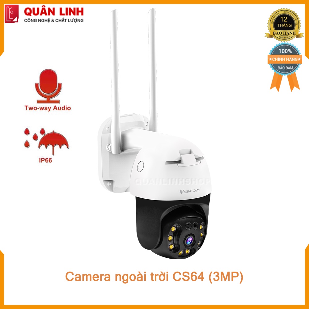 Camera ngoài trời Vstarcam CS64 Full HD 1296P (3MP), tích hợp AI, bảo hành 12 tháng