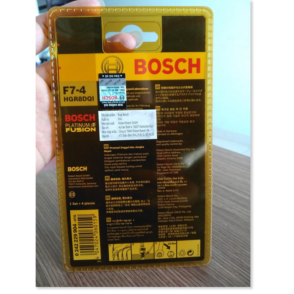 Bộ 4 Bugi Bosch HGR8DQI Chân Côn Ngắn bạch kim Platinum & Iridium - Ford Mondeo , Escape  , Focus