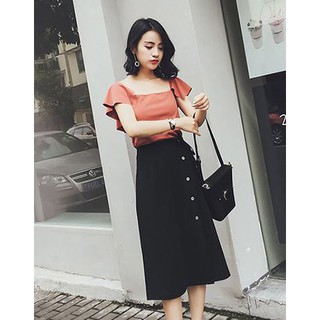 Chân váy phối nút buộc nơ cách điệu