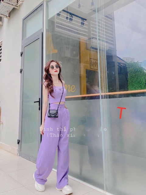 Áo 2 dây tím in bướm THP997