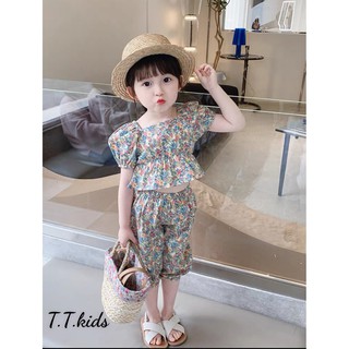 set bánh bèo bé gái, set quần áo bé gái họa tiết, bộ đồ bé gái