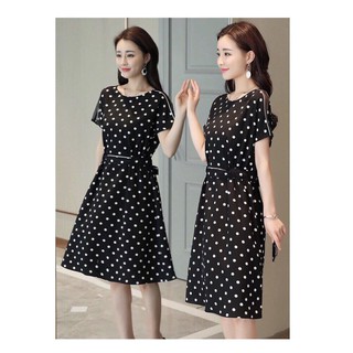 [niceshop1] Đầm xòe đen chấm bi tay cánh dơi