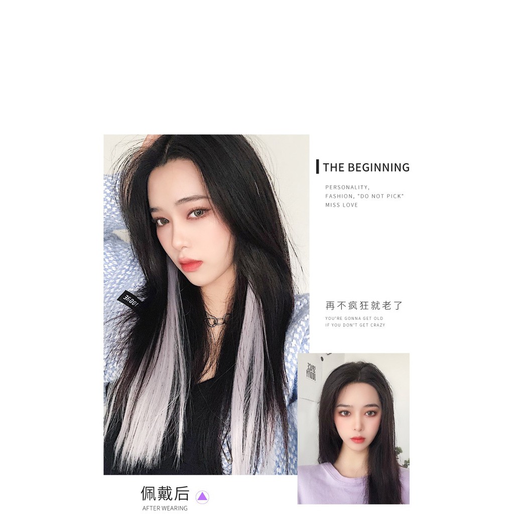 Tóc Giả Nhuộm Màu Highlight Dài 50cm Phong Cách Sao Hàn Quốc Lisa (Tặng Kèm Kẹp Sành Điệu)