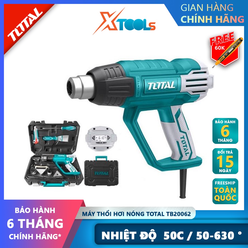 Máy thổi hơi nóng total TB20062 Máy khò nhiệt cấm tay Công suất 2000W Nhiệt độ: 50C / 50-630 ° C / 50-630 ° C [XTOOLs]