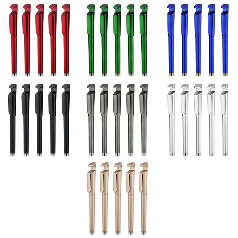 v.vn Pack of 5 3-in-1 Reusable Gel Pen Rollerball Pen Black Color Gel Pens with Phone Holder 0.5mm Liquid Ink Pen for School