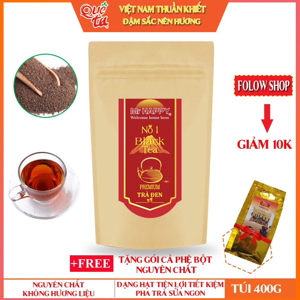 Trà đen(hồng trà) CTC Bảo Lộc dạng viên, nguyên liệu làm trà sữa ngon - túi 400g + tặng gói cà phê