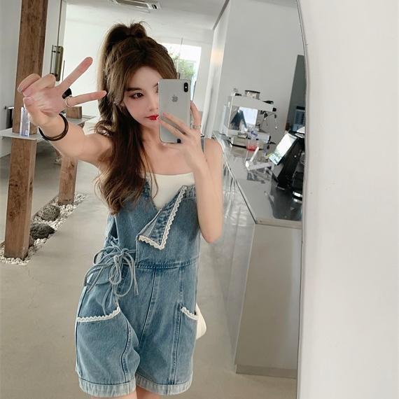 Jiashucheng Quần Short Denim Lưng Cao Ống Rộng Thời Trang Cá Tính Cho Nữ