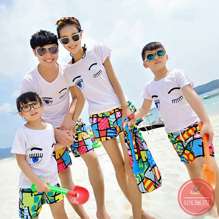 Bộ đồ gia đình đi biển set gồm áo thun và quần nổi bật có thể mặc cặp đôi hội nhóm DDB19 | DONGPHUCSG