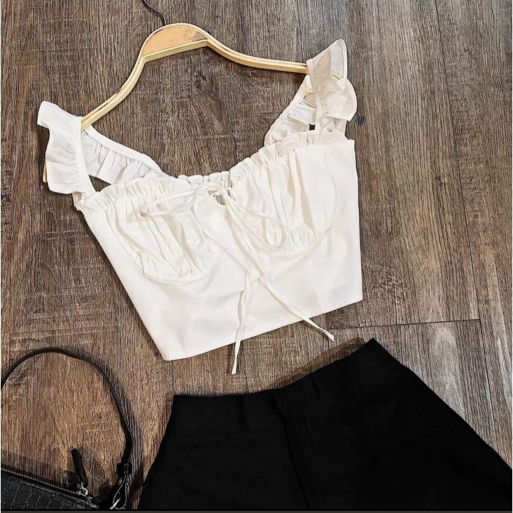 Áo croptop coset viền bèo
