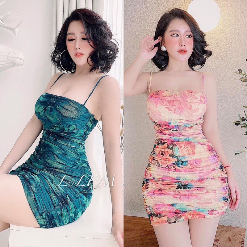 Đầm body hoa nhúng 2 dây