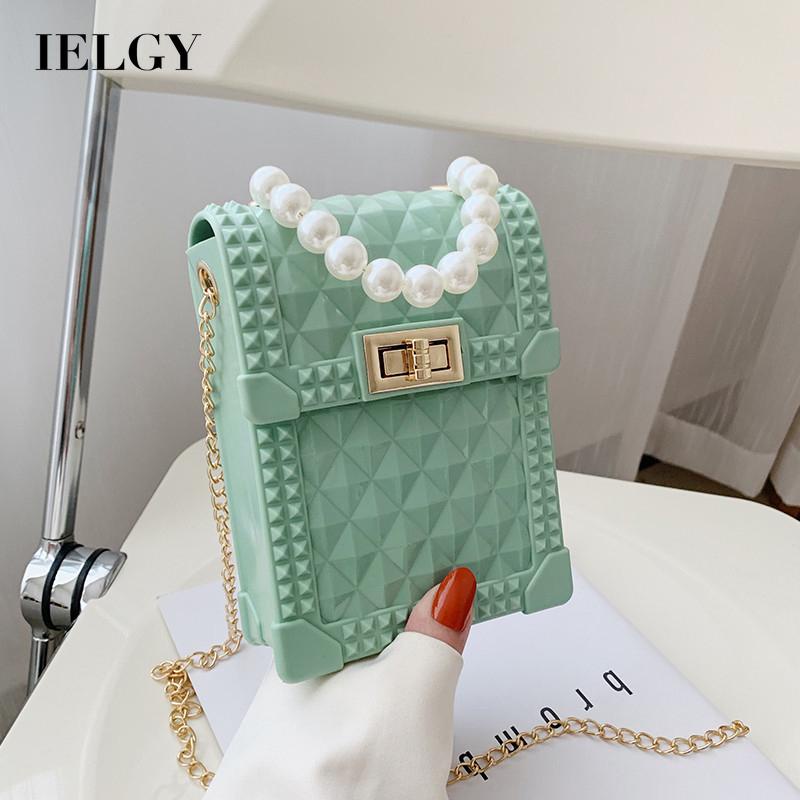 Túi messenger IELGY chuỗi mắt xích phối chuỗi hạt ngọc trai giả thời trang cho nữ