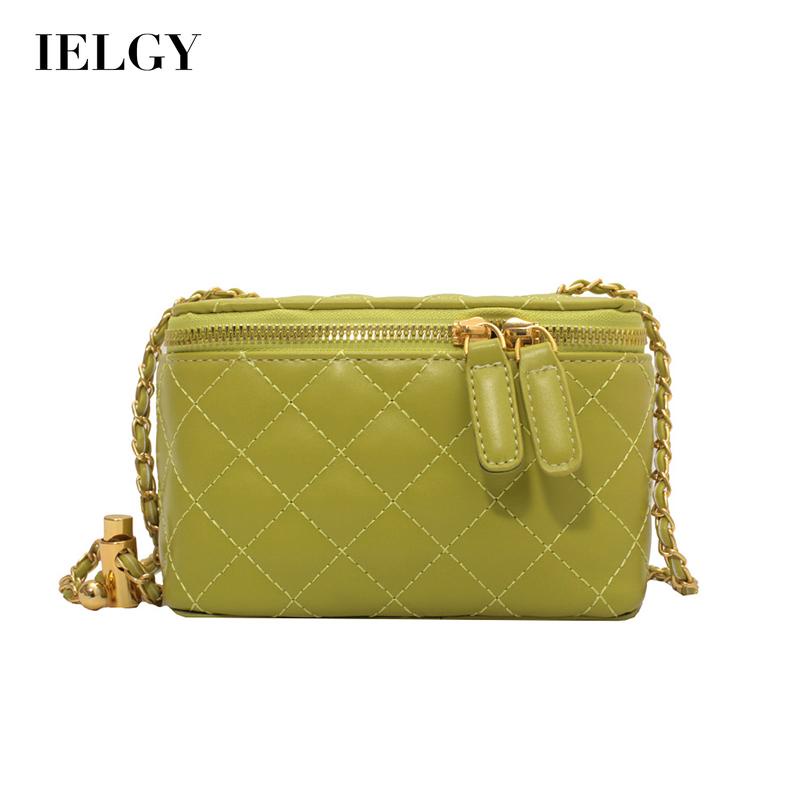 Túi đeo vai IELGY hình vuông cỡ nhỏ họa tiết hình thoi phối dây xích thời trang dành cho nữ