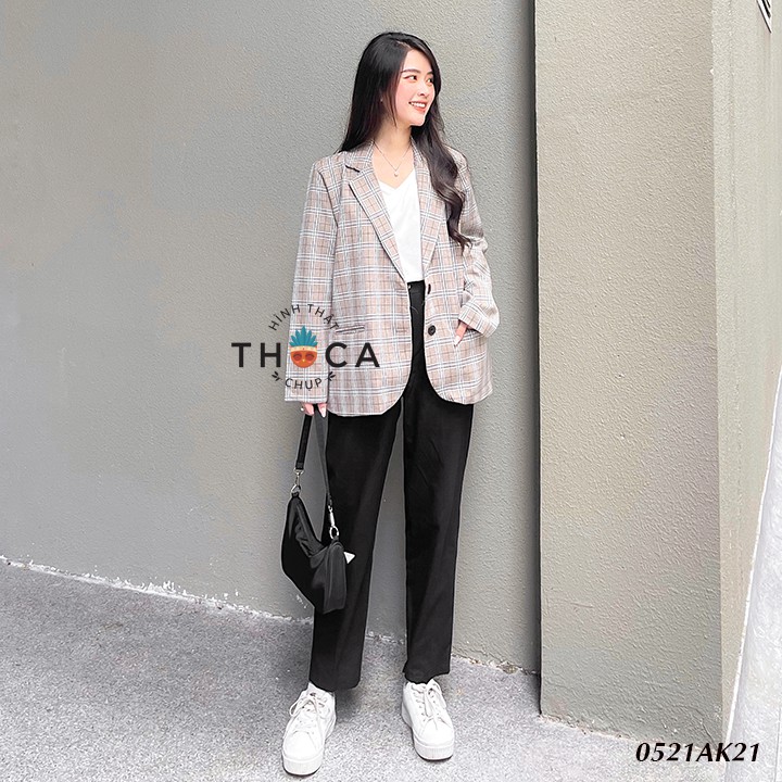 Khoác blazer nữ túi mổ 2 lớp caro THOCA HOUSE vest công sở khoác hằng ngày | BigBuy360 - bigbuy360.vn