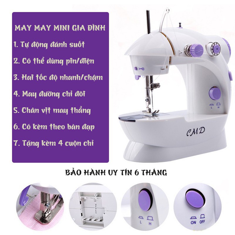 Máy May Mini Gia Đình CMD Có Đèn Led và BÀN ĐẠP CHÂN