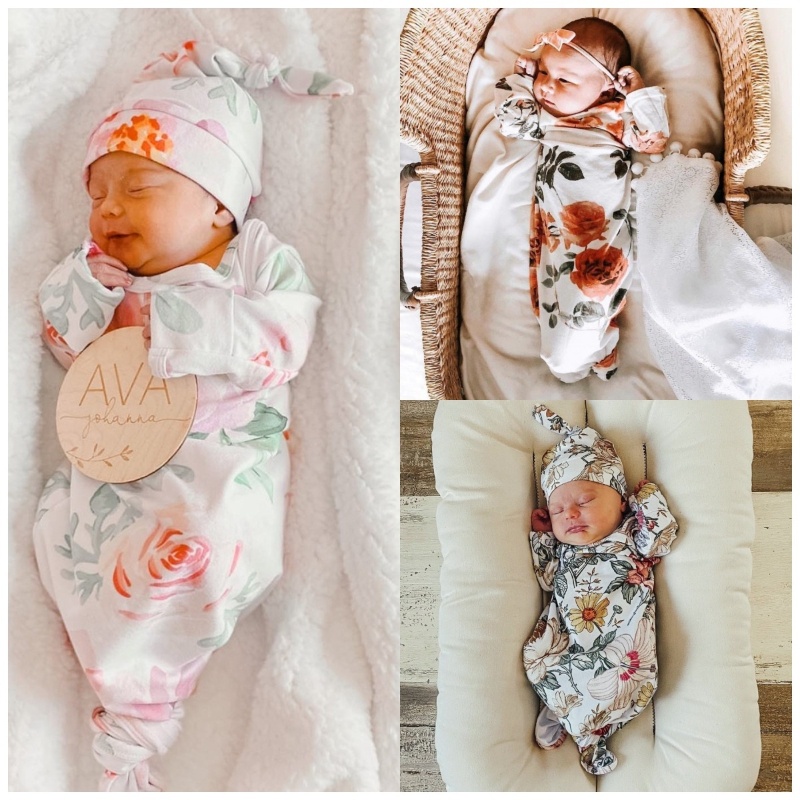 Han Áo Choàng Ngủ Thắt Nút Kẻ Sọc Quấn Và Mũ Tròn Mặc Ở Nhà Cho Bé Sơ Sinh