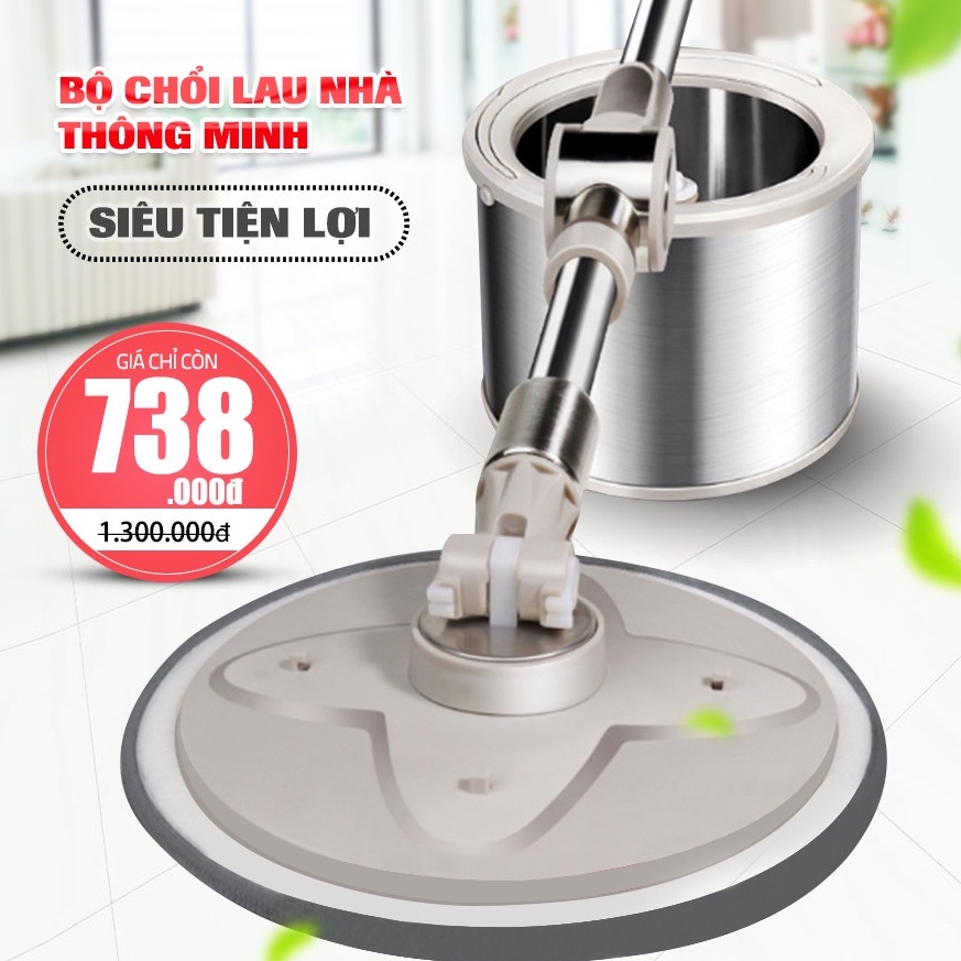 CHỔI LAU NHÀ THÔNG MINH 360 ĐỘ - CÂY LAU NHÀ CHẾ ĐỘ TỰ VẮT - INOX CAO CẤP THẾ HỆ MỚI - Siêu sạch, siêu bền