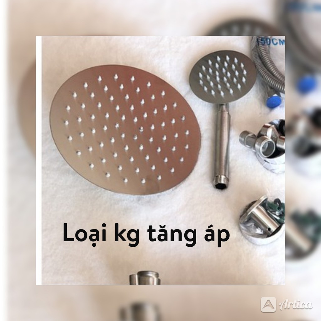 Bộ Sen cây tròn Lệch tắm đứng INOX 304 tăng áp nóng lạnh hàng cao cấp - Củ Sen Có Vòng Xanh Đỏ