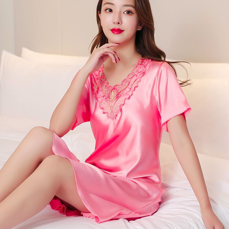 Pyjamas nữ băng lụa đi ngủ váy dài ban ngày của và quần áo mặc nhà sizeDD