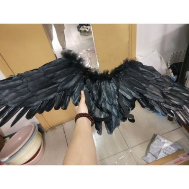 -Cosplay cánh thiên thần trắng và đen có dây đeo -Đạo cụ hóa trang cánh thiên thần