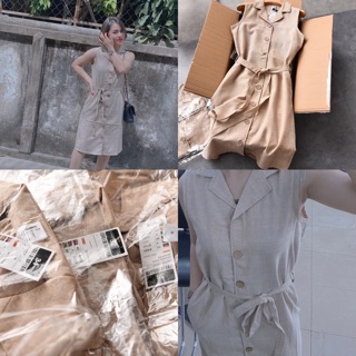 Váy cổ tà vải đũi cao cấp xuất âu