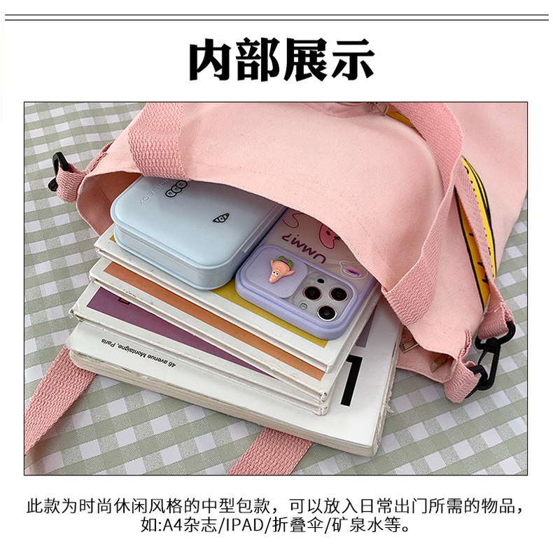 Túi Tote Vải Canvas Có Khóa Kéo In Hình Gấu Bông Dễ Thương Thời Trang Cho Nữ